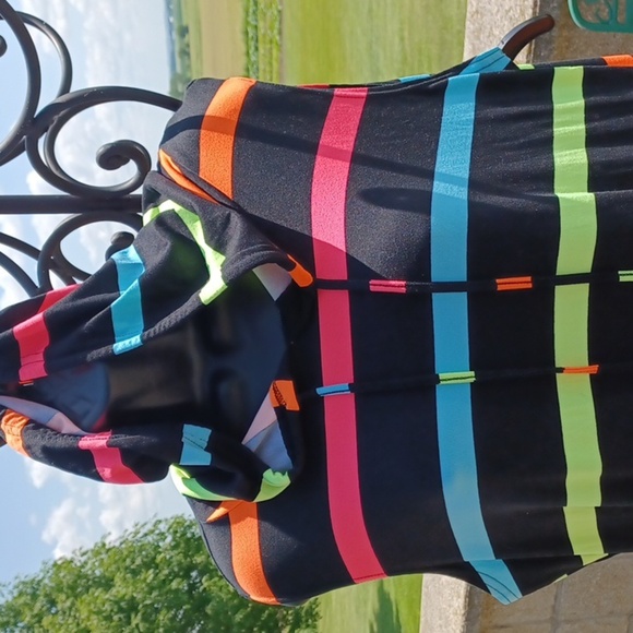 Bobbie Brooks Neon Color Striped Hoodie Dress Sz 1x, stretchy, 22" PTP, 45" Long - Picture 2 of 7